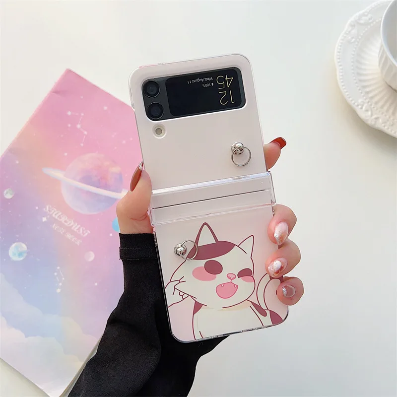 Cartoon Pinched Face Cat Phone Case for Samsung Galaxy Z Flip 4 3 Hard Cover for ZFlip3 Zflip4 Solid Shell Bracket