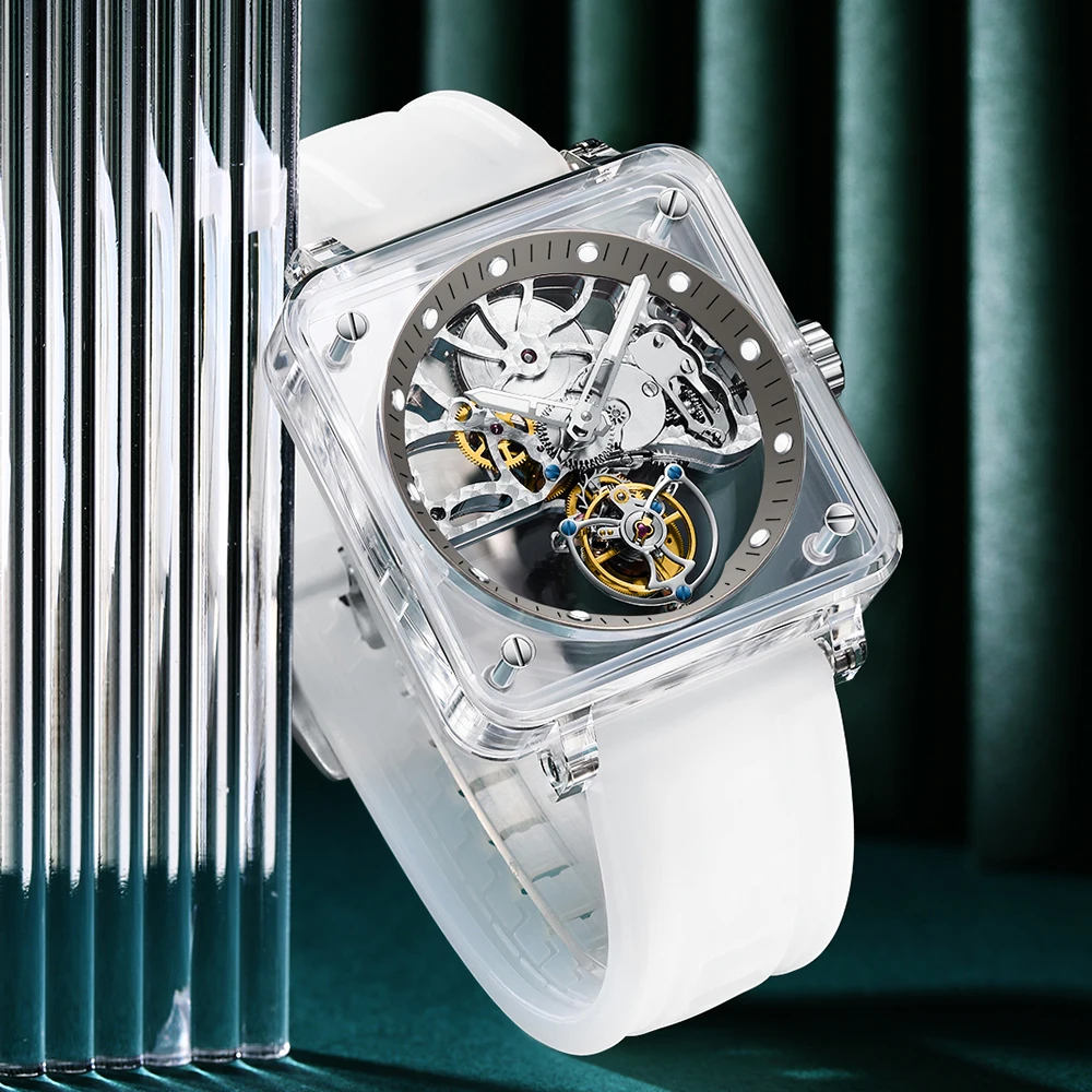 

Часы-скелетоны мужские с сапфировым стеклом и турбийоном, 48 часов