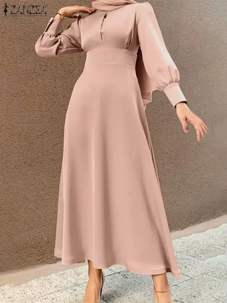 Мусульманский женский Однотонный сарафан ZANZEA, модное платье-кафтан, женская одежда в мусульманском стиле, женский халат с длинным рукавом, ...