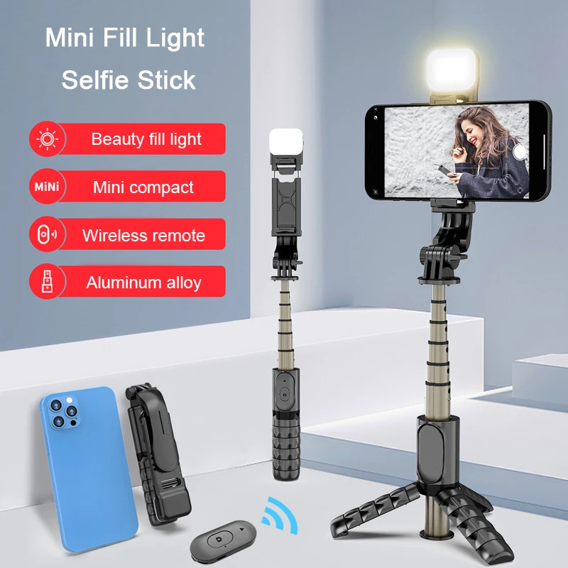 

New Mini Selfie Stick with Fill Light Bluetooth-compatible Wireless Remote Aluminum Alloy Expandable Mobile Phone Tripod Stand