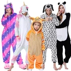 Комбинезон-кигуруми в виде единорога, зимние женские пижамы в виде панды для мальчиков и девочек, пижамы в виде животных, костюмы для взрослых и детей, Фланелевая пижама с мультяшным рисунком
