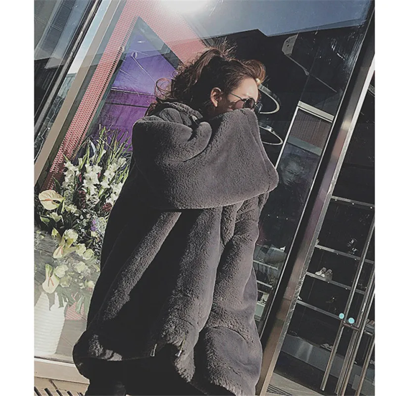 2023 Woman Faux Fur Coat Thick Hooded Long Coats Women Winter Warm Jacket Fashion Oversize Loose Plush Overcoat Fluffy Jackets