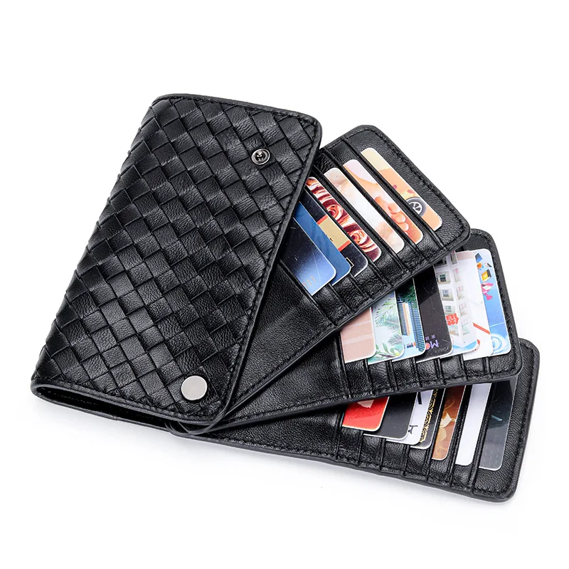 Luxury Men's Card Holder Soft Sheepskin Women's Mini Purse Woven Credit Card Holder High-capacity Brand Leather Wallet 2023 New