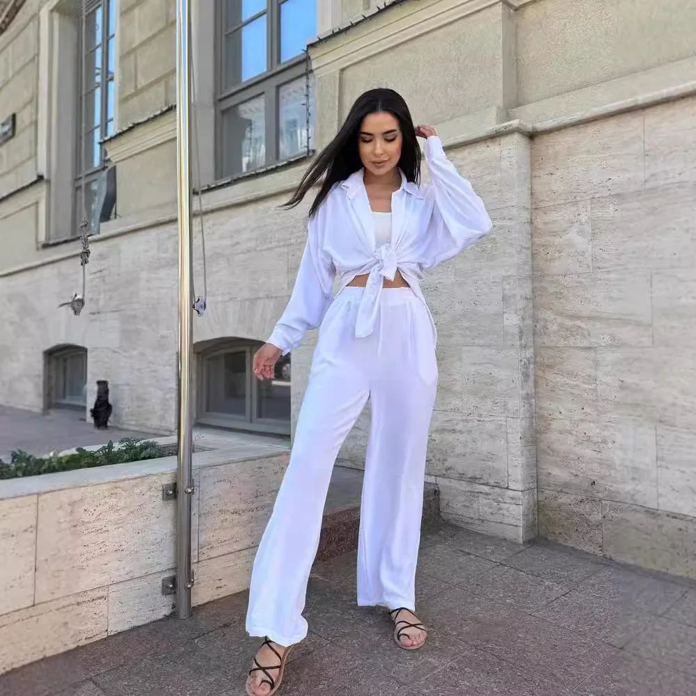 Женский повседневный комплект из двух предметов рубашка с длинным воротником на