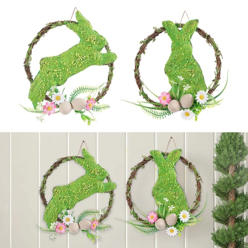 

Венок с зеленым Кроликом, пасхальный декор, Пасхальная гирлянда с кроликом, декоративное украшение