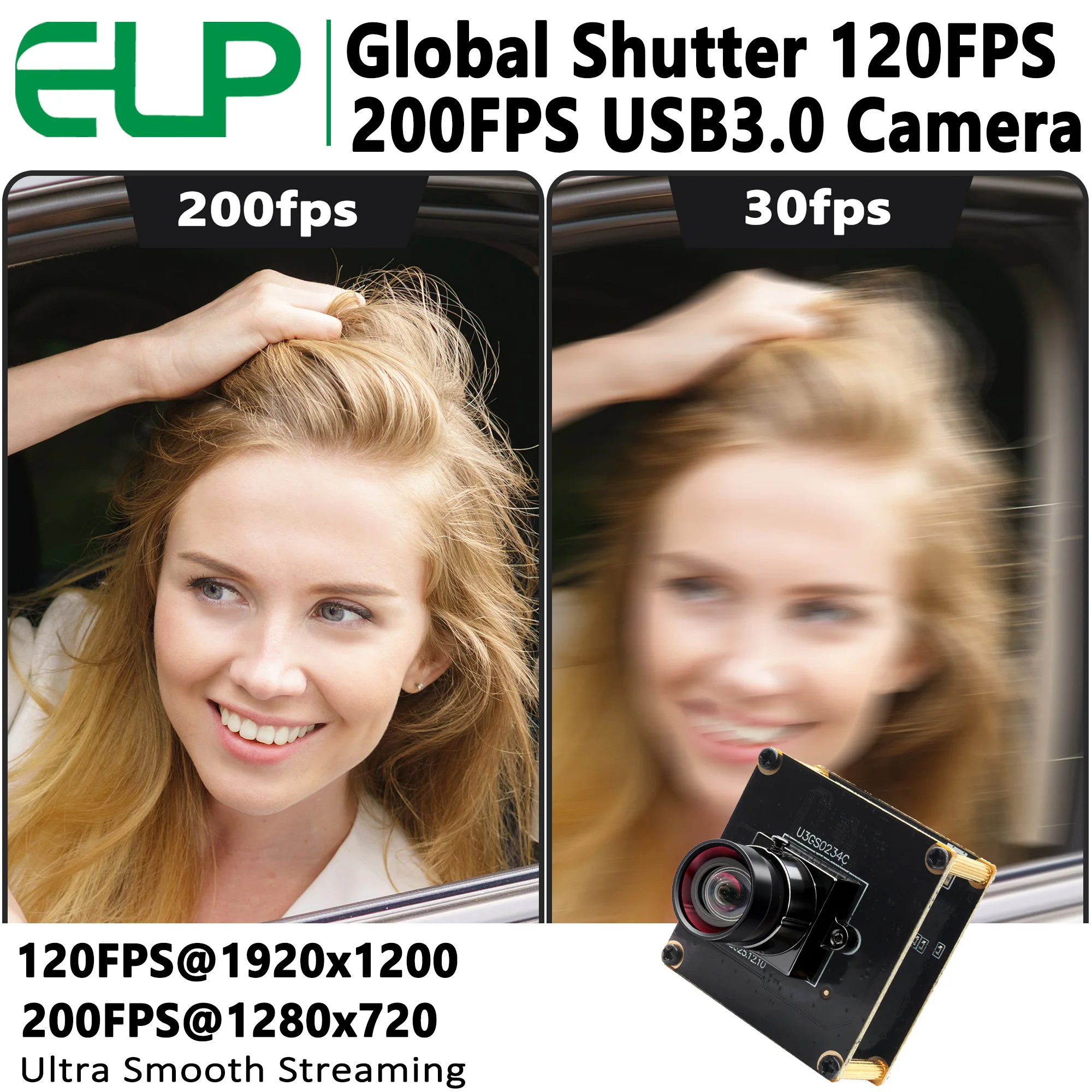 Фото Промышленная камера ELP 1200P 2.3MP с глобальным затвором, USB 3.0, высокоскоростная (120/200 кадров/с), цветная веб-камера UVC, Plug and Play №3