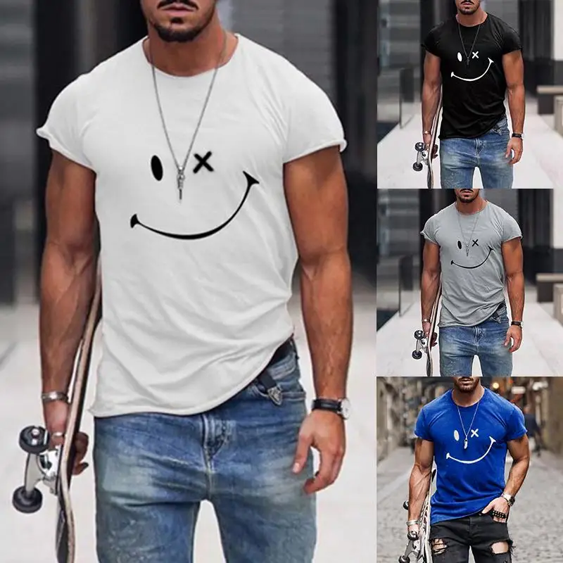 

9Colors Slim T-shirt Print T-shirt Fashion Men's Personality Smiley Summer T-shirts Casual