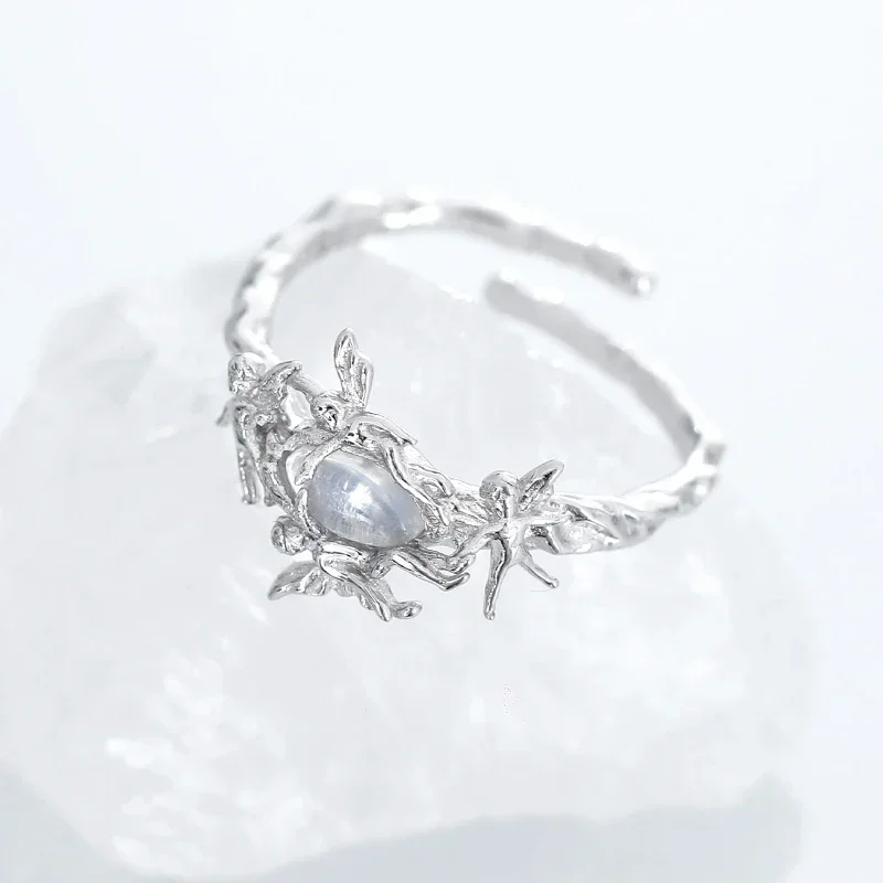 Роскошные инкрустированные опаловым камнем S925 кольца из стерлингового серебра