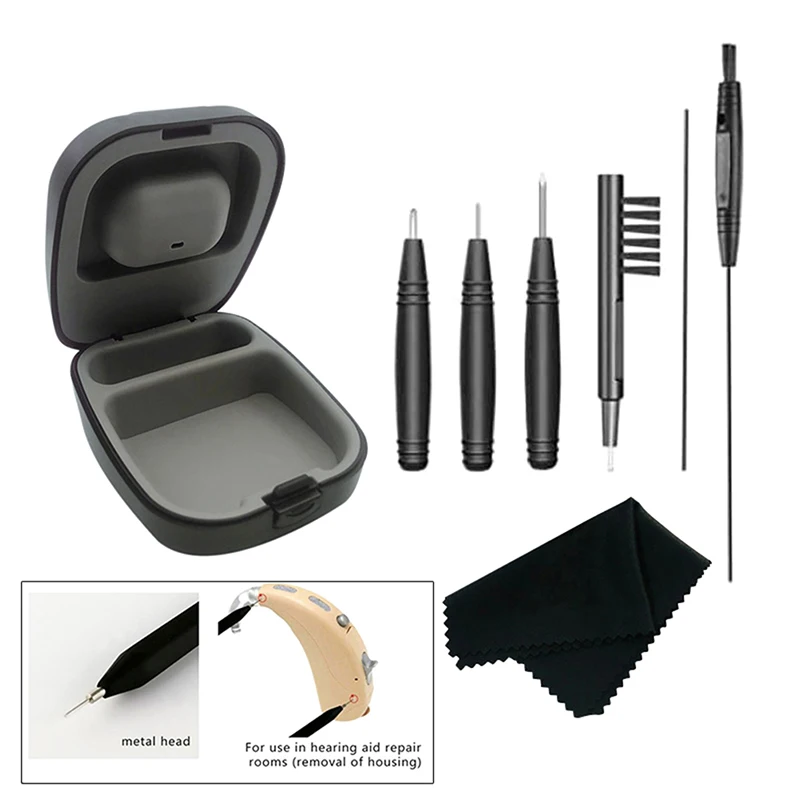 8Pcs Hearing Aid Cleaning Kit Brush Vent Cleaner Wire Magne Wax Loop Tools Set Hearing Aid Accessories