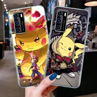 japan anime cool pikachu clear silicone phone case for huawei p30 p40 p20 lite p50 pro p smart z 2019 soft tpu back cover