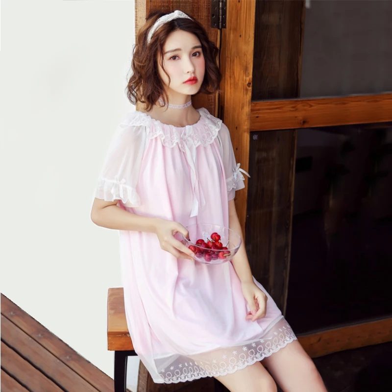 Nightgowns Sleepshirts 2021 Cute Lace Sleep Lounge Nightdress Sexy Nightgown Female Palace Wear Solid Sleepwear Lace Home Dress