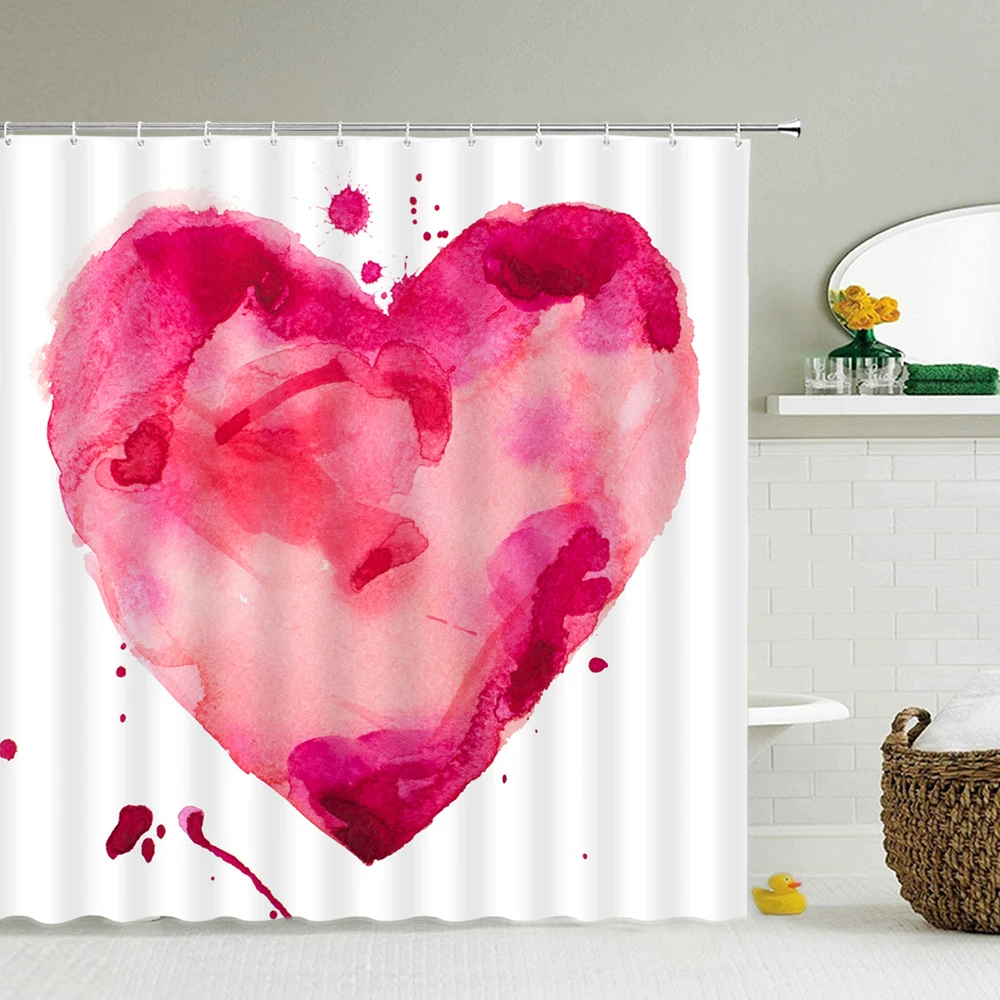 

Занавески для ванной с 3D романтичным принтом красного сердца, водонепроницаемые шторы из полиэстера, для душа, в ванную комнату, с крючками, ...