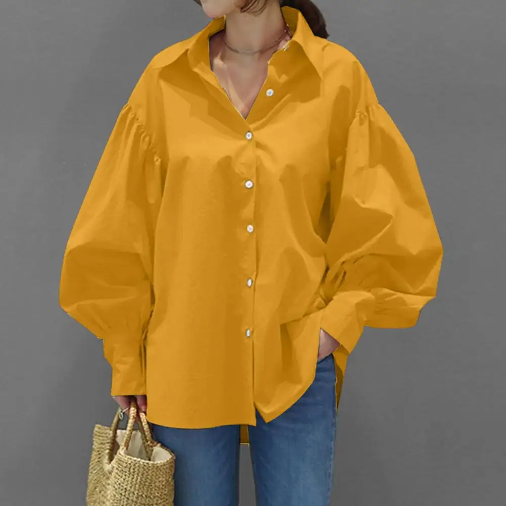 

Office Shirt Lapel Women Shirt Solid Color Long Sleeve Women Shirt