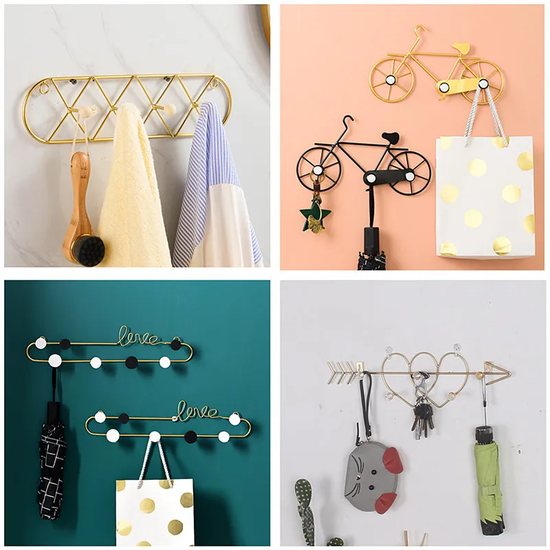 

Light Luxury Metal Golden Hook Wall Mounted Clothes Hat Hanger Hanging Door Decor Key Hanger 4-5 Hooks Handbag Hanger Racks