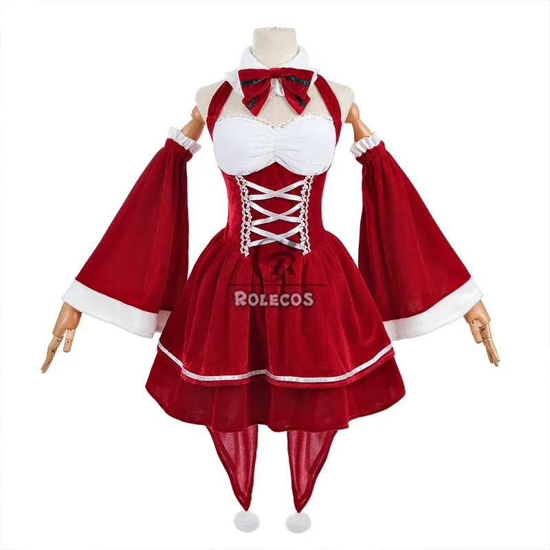 Милый красный женский Рождественский костюм ROLECOS плюшевое вечернее платье для