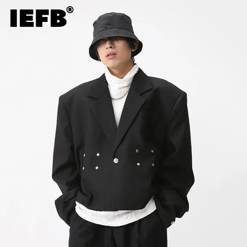 

IEFB Men's Wear New Men's Short Suit Spring 2023 Solid Color Casual Rivet Decoration Korean Fashion Male Blazer 9A6971