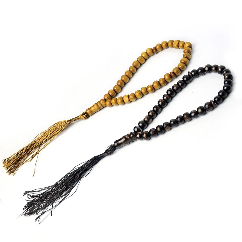 

N58F Muslim Holding Rosary Beads Islamic Prayer Beads 33 Finger Beads Islamic Natural 8mm Wood Beads for Making Bracelet