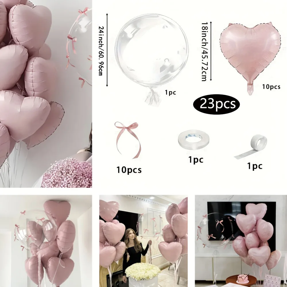 

Набор из 23 розовых фольгированных шаров с сердечками и бантами
