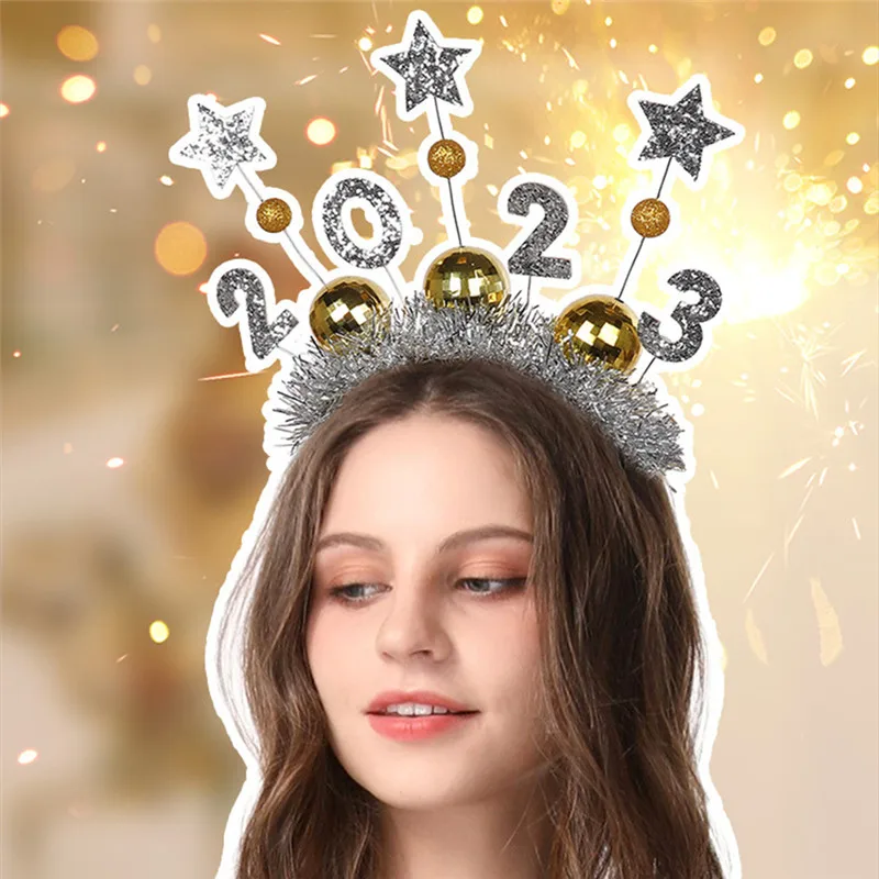 

2023 Headband New Year Headband New Year Eve HairHoop Party Tiara Headwear Band Hair Accessories Metallic Fringed Party Supplies