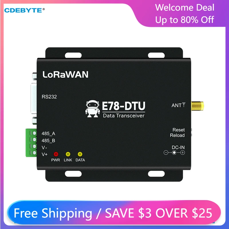 

CDEBYTE LoraWAN Node Module 868/915MHz RS485 RS232 E78-DTU(900LN22) Support OTAA ABP DC8~28V Built-in Watchdog Active Polling