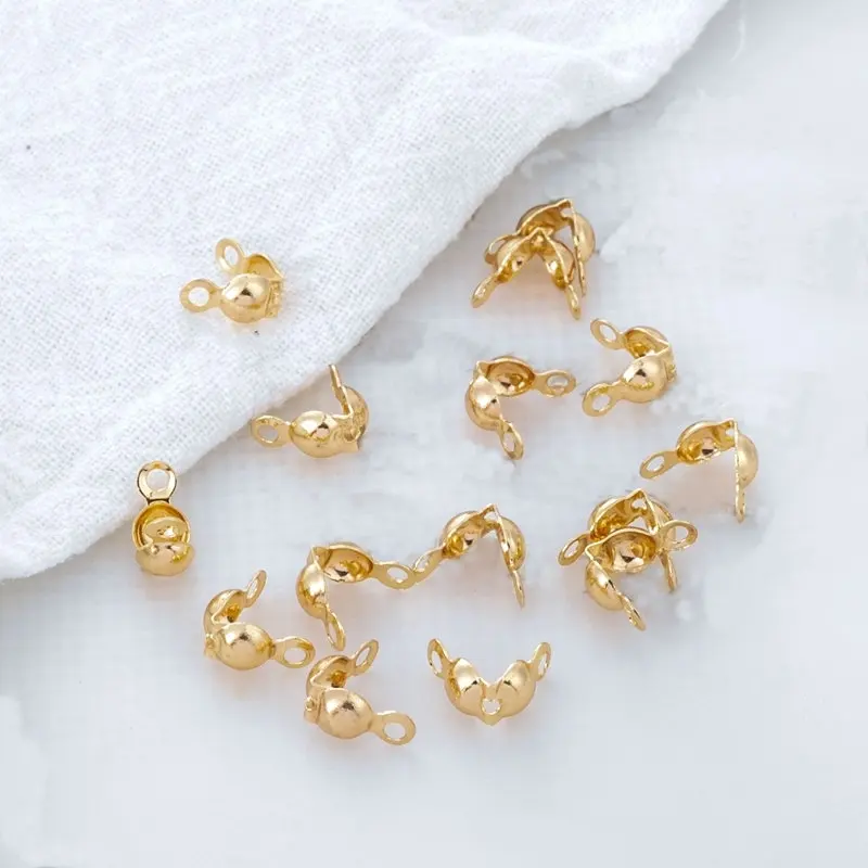 Латунные обжимные Концевики с покрытием из золота 14 к 3 мм 4 застежки проволоки и