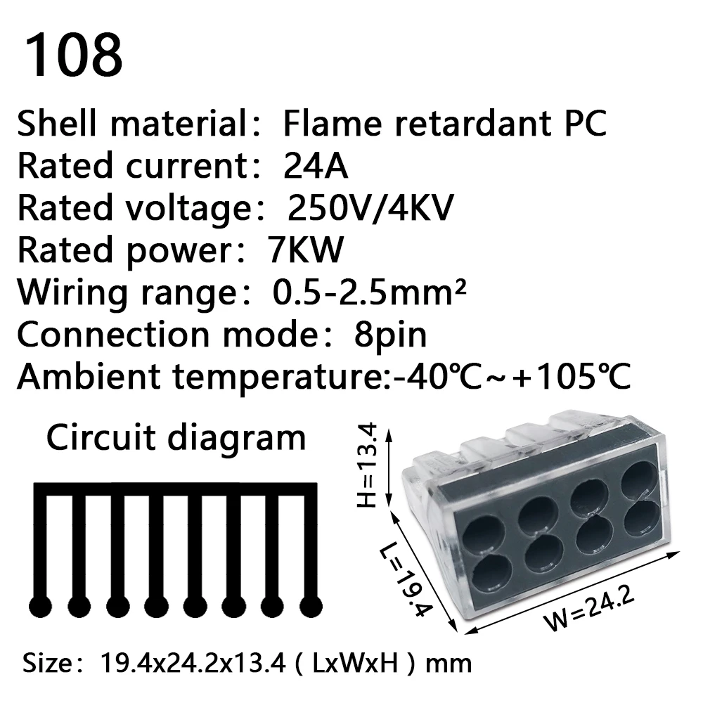 Wire Connectors 102/104/106/108 Compact Mini Fast Wiring Cable Conector For Junction Box Conductors Push-in Terminal Block |