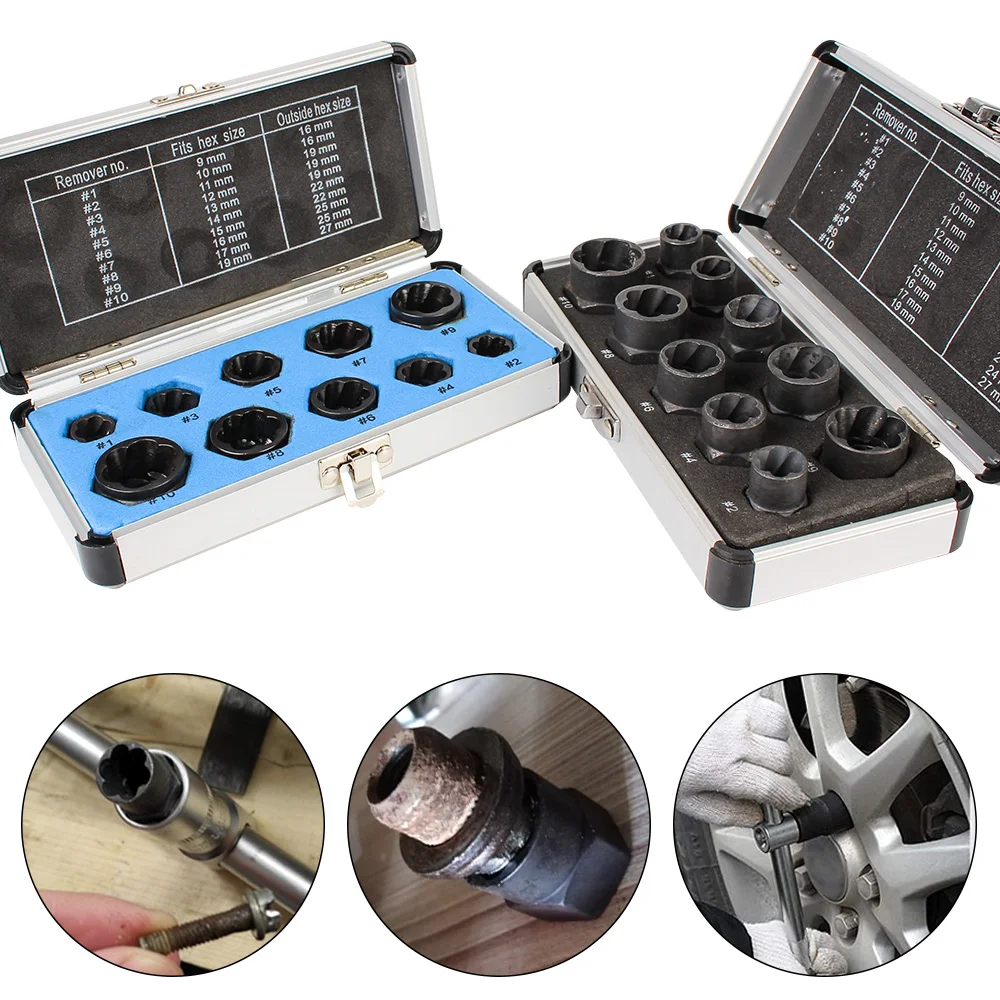 

10pcs/Set Hand Tools Kit Bolt Nut Removal Socket Tool Car Tool Kit Bolt Nut Remover Damaged Screw Extractor