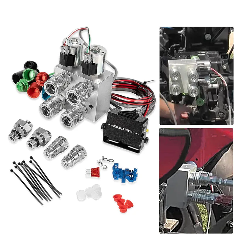 

Hydraulic Multiplier SCV Splitter Diverter Manifold Valve Kit with Couplers & Switch Box Control Fit for John Deere, Case, Ford