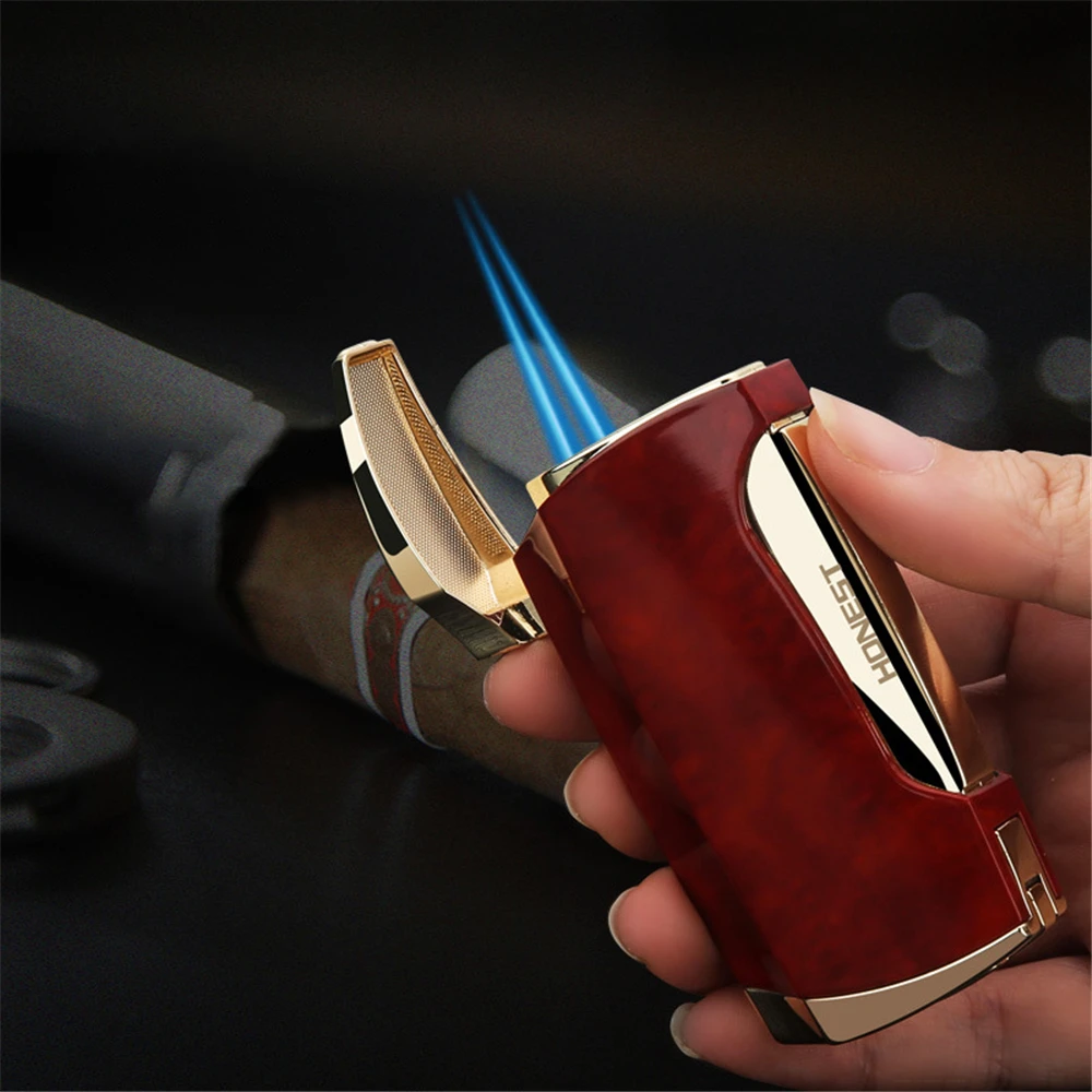 

Metal Windproof Dual Jet Flame Lighter Straight Blue Fire Powerful Tube Inflatable Turbo Butane Gas Lighter Smoking Accessories