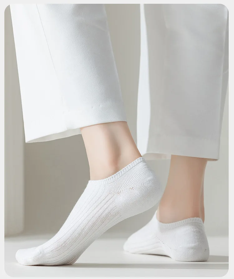 10 PCS combed cotton black white solid No-show socks for women simple high-quality double needle summer thin invisible low socks