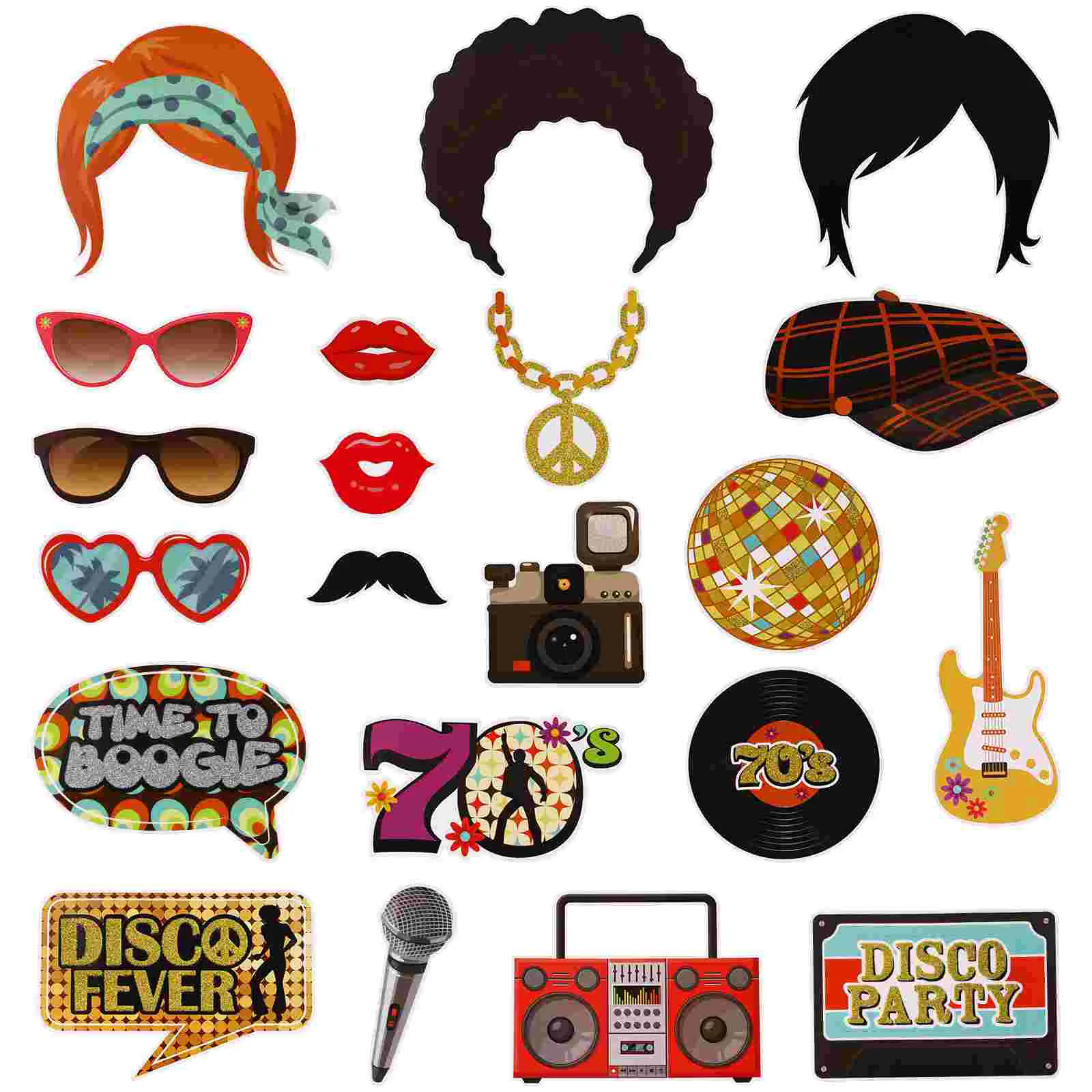 

21pcs Favors Supplies Disco Themed Photo Props 70s Photo Booth Props 1970s Photo Booth Props Fun Prop Kit
