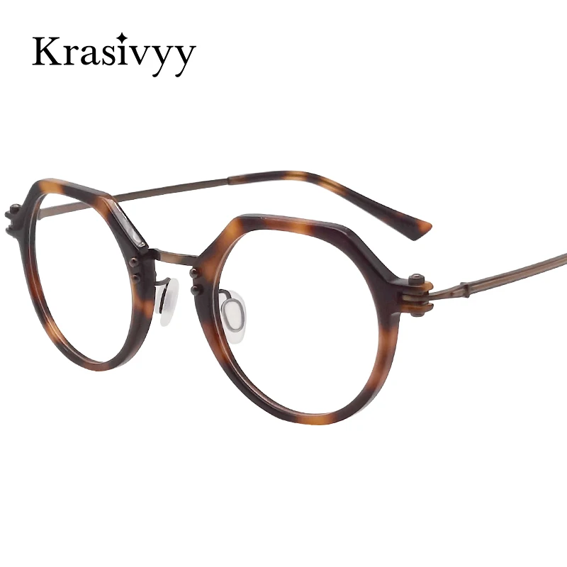 

Krasivyy New Acetate Titanium Glasses Frame Men Top Quality Prescription Eyeglasses Women Korean Vintage Round Optical Eyewear