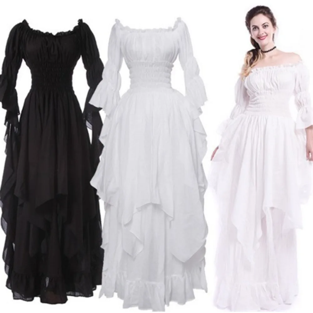 

Женское вечернее платье Goth на Хэллоуин, кружевное платье с расклешенным рукавом, платье принцессы, плиссированное платье с воротником-лодочкой