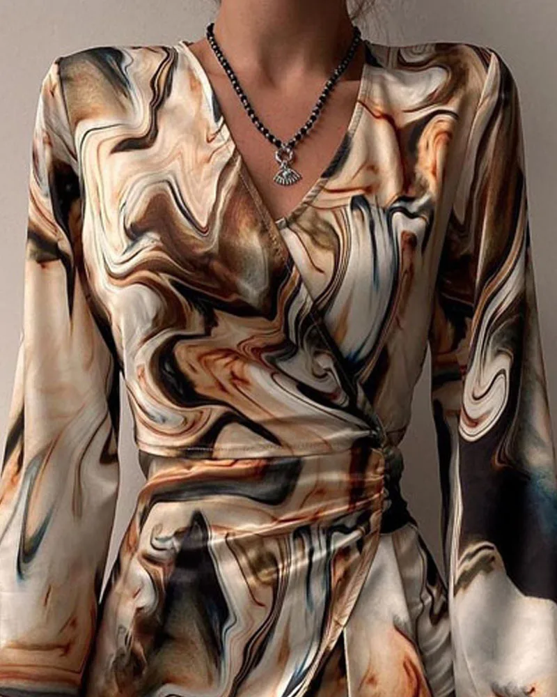 

Женское платье с длинным рукавом и поясом, Элегантное повседневное праздвечерние чное Платье с принтом, весна-осень 2022