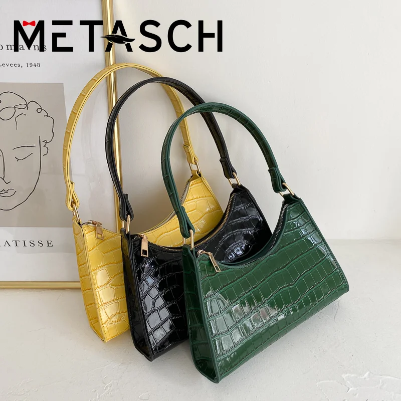 

METASCH Crocodile Pattern PU Leather Handbags Female Shoulder Bag Fashion Ladies Armpit Bag Retro Casual Women Tote Small Clutch