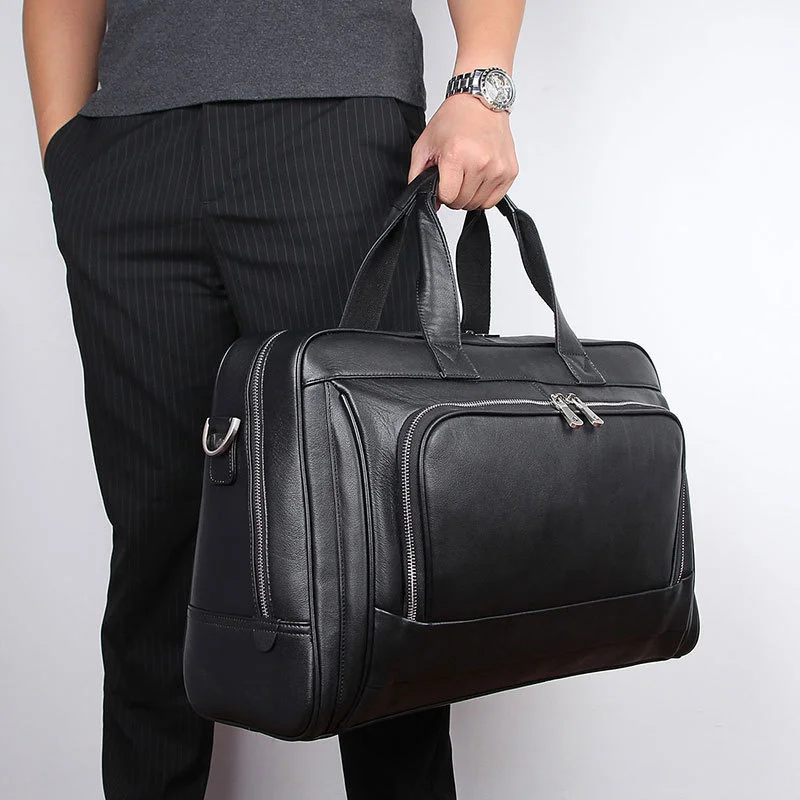 Soft leather travel shouder bag large capacity travel handbag zipper men duffel weekend bags black carry on hand luggage