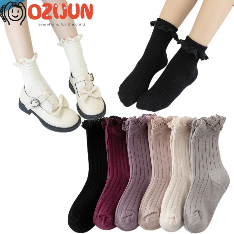 

3 пары, модные женские носки с оборками и лентами, 6 цветов