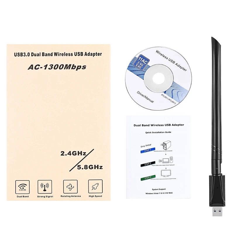 

Двухдиапазонная Беспроводная Usb Wi-Fi карта 1300 Мбит/с 2,4G/5,8G