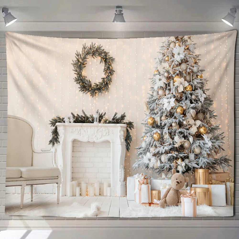 

2022 Christmas Tree Tapestry Christmas Gift Fireplace Christmas Farmhouse Decoration Kitchen Wall Blanket Feliz Navidad