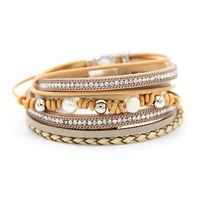 wholesale popular fashion fashion magnetic snap bracelet bangle cowhide woven pearl womens jewelry