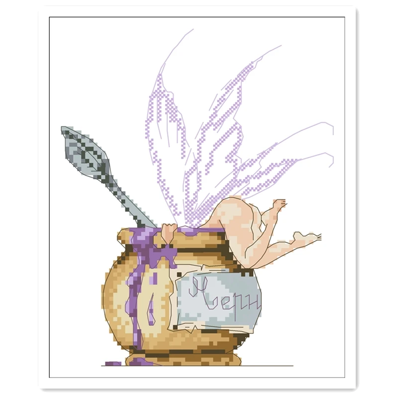 

Fairy in a crock cross stitch package 18ct 14ct 11ct cloth cotton thread embroidery DIY handmade needlework