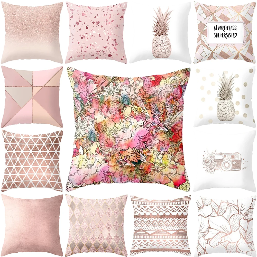 

45x45cm Minimalist Pink Geometric Print Pillowcase Pillow Hugs Cushion Cover Pillowcases Pillow Covers Decorative Cases Home