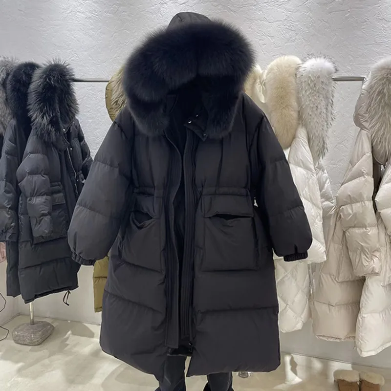 Long Puffer Jacket Women 2022 New Winter 90% White Duck Down Coat Female Thick Warm Hooded Big Raccoon Fur Snow Parkas enlarge