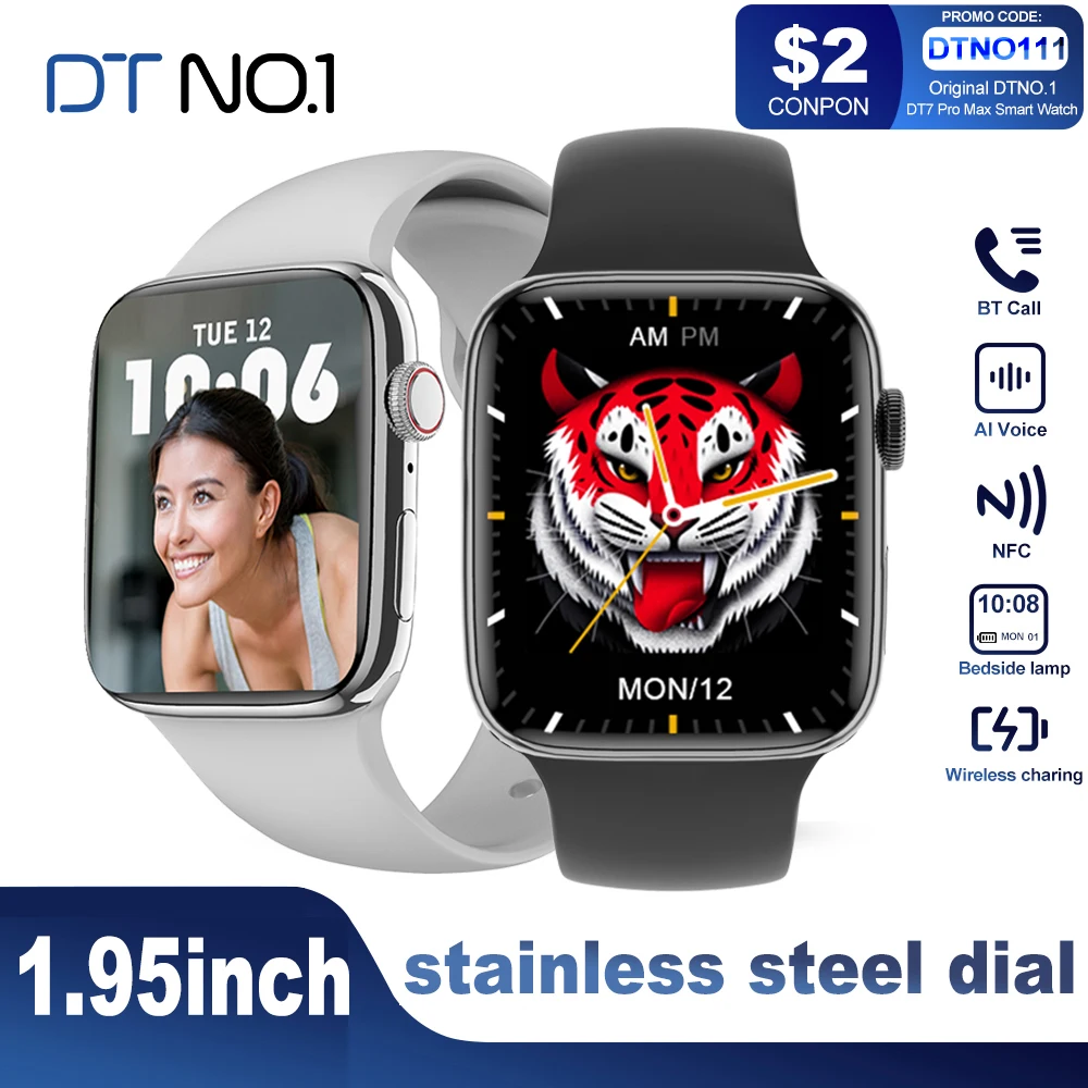 DT7 Pro Max Stainless Steel Smart Watch Men 1.95'' HD Big Screen NFC Smartwatch Bluetooth Call Wireless Charging PK IWO W37 Pro