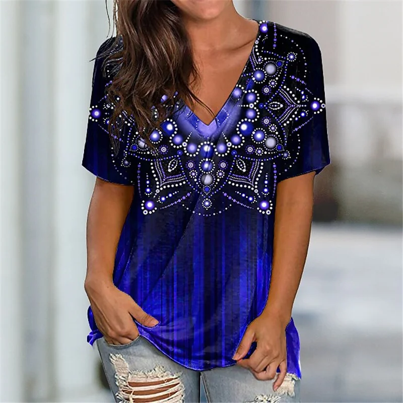 

2022 Летняя женская футболка с рисунком, базовые Топы с графическим принтом и V-образным вырезом, Зеленый Синий Фиолетовый/3d-принт