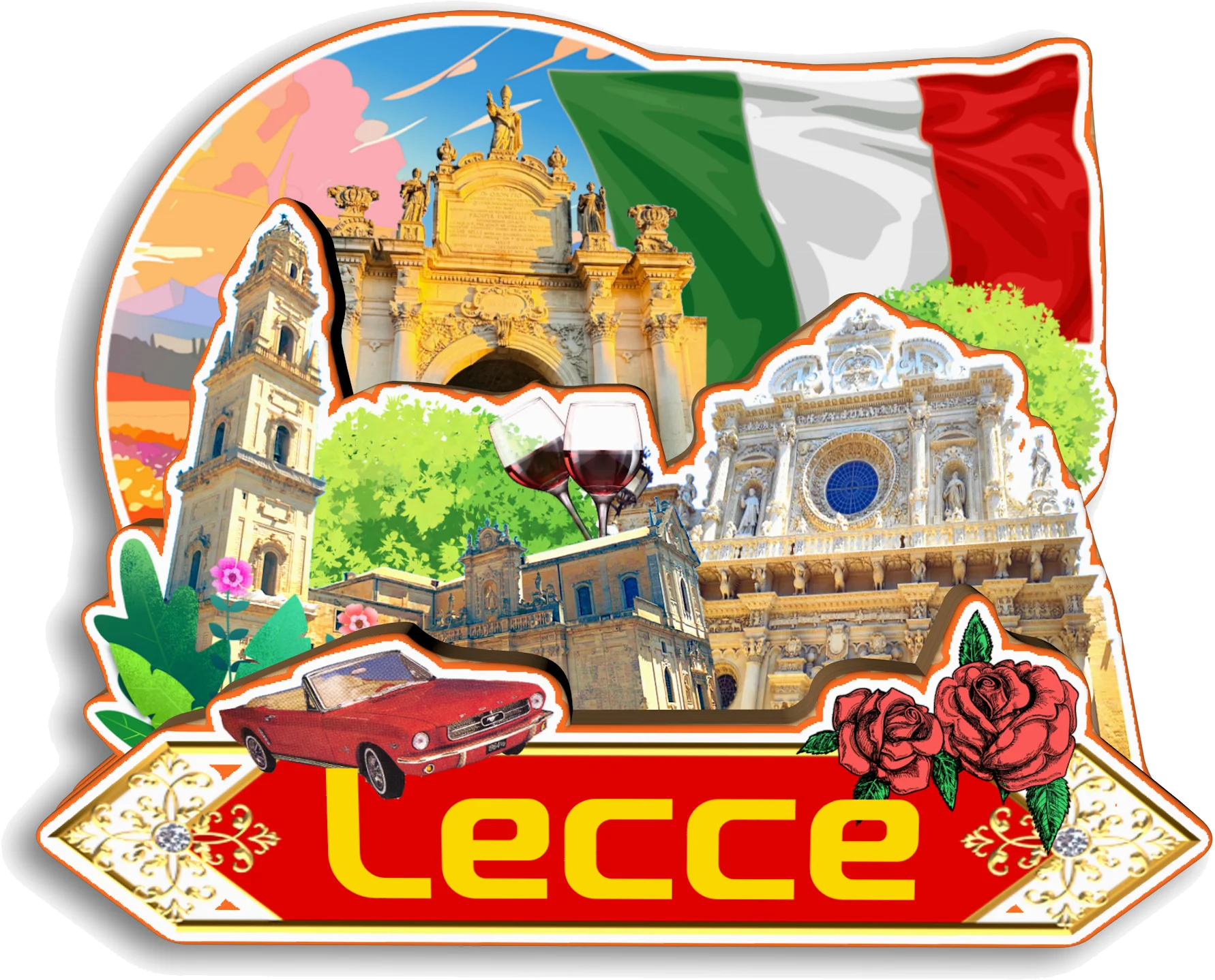 Магнит для холодильника Bologna Genova Sirmione Lecce Italy