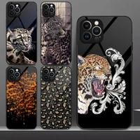 leopard phone case tempered glass for iphone 13pro 13 12 11 pro max mini x xr xs max 8 7 6s plus se 2020 cover