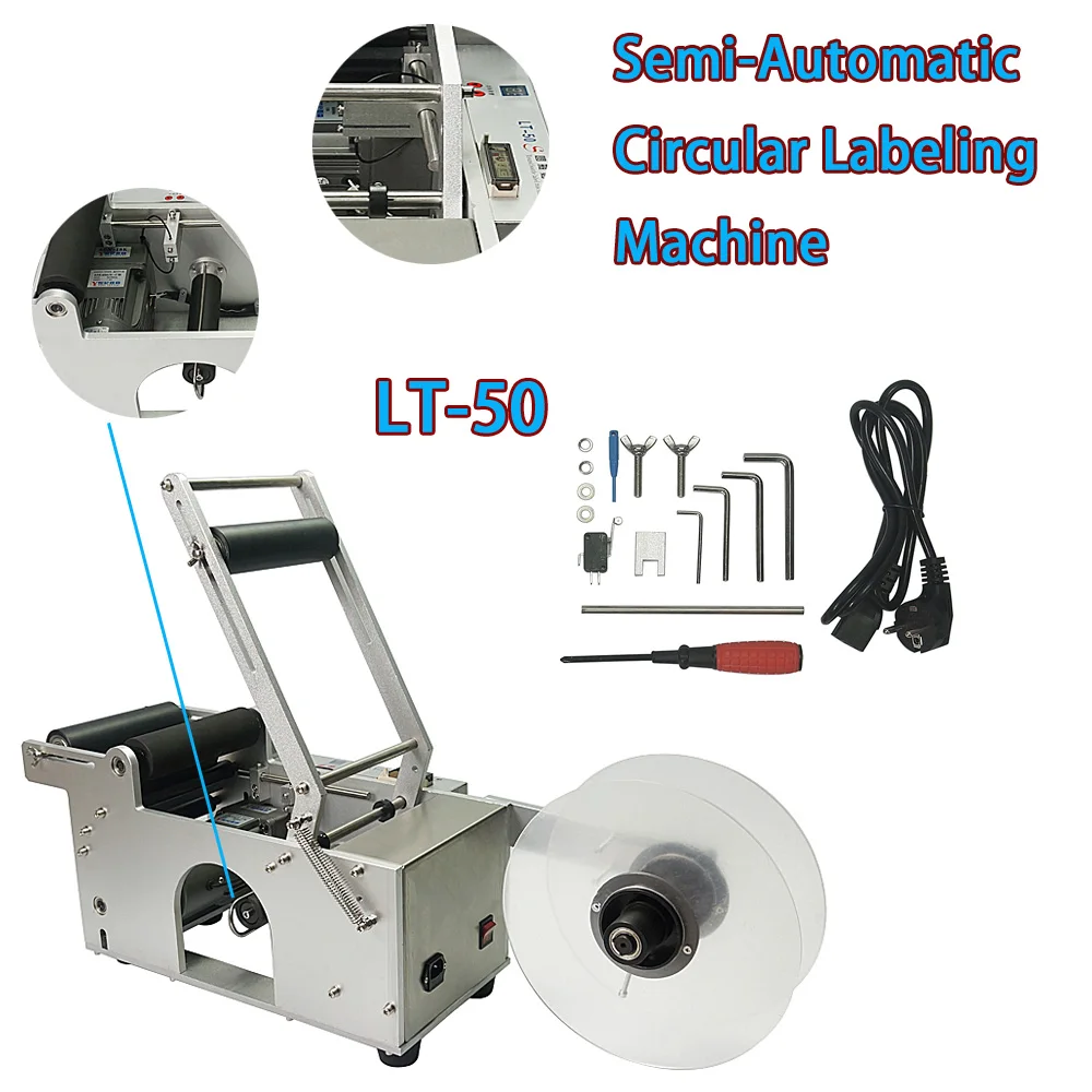 

Semi-Automatic Circular Labeling Machine LT-50 For Plastic Bottle Date Coder Label Sticker Dispenser Printer 100W High Quality