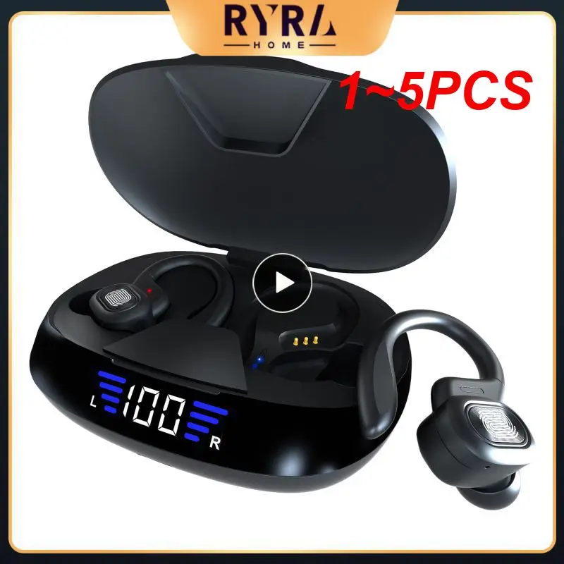 

1~5PCS Wireless Earphone 5.2 Sports Ear Hook LED Display HIFI Stereo Bass Earbuds With Microphone Waterproof Headset