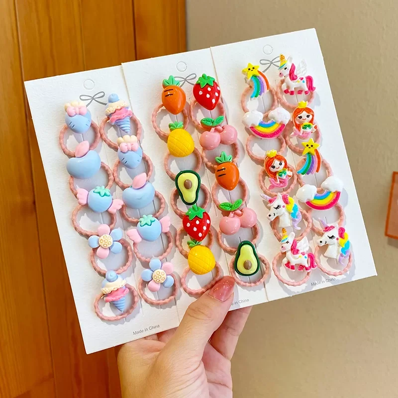 

Pcs/Bag Baby Girls Cute Acrylic Cartoon Flower Bow Scrunchies Rubber Bands Children Soft Hair Band Kid Hair Accessories